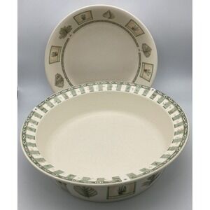 2 Pfaltzgraff Naturewood Round Serving Bowls 9.75 in and 8.25 in Green/Cream